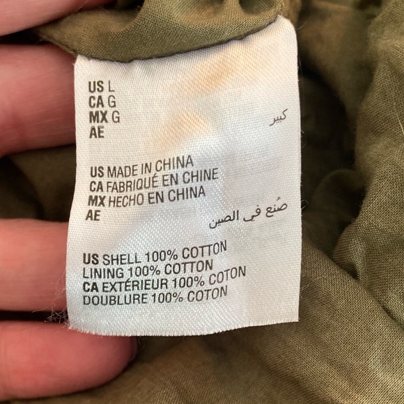 INC Dress- L‎ Mini Olive Green Ruffle Hem Cotton with Waist Tie Boho Cottagecore - Picture 7 of 10